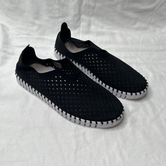 Ilse Jacobsen Tulip Black Fabric Perforated Slip-On Shoes Size 40 - Picture 2 of 13
